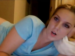 Horny blonde babe on webcam playing and toying her warm pussy with dildo