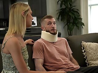 Skinny blonde Payton Avery gives a blowjob and rides his hard dick